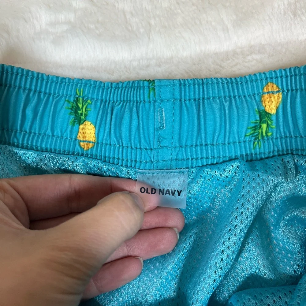 Old Navy Men S Blue Gold Pineapple Print Tropical Swim Trunks Lined Beach Cruise